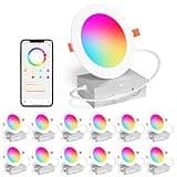 SikSog Smart Recessed Lighting 4 Inch RGBCW Color Changing 12W LED Downlight with Junction Box,1080 Lumen Recessed Ceiling Light Compatible with Alexa,Dimmable by Bluetooth Control -12Pack