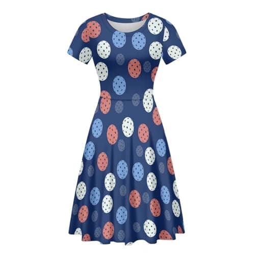 RMMRIYUE Blue Pickleball Women's Summer Casual Dress Short Sleeve Flare A-line Swing Skater Dress Beach Cover up Holiday Party Dress Size XL
