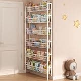 YPIEZI Behind The Door Bookcase, 6-Tier Wall Mounted Book Rack Organizer with Pre-Installed Baseboard, Space-Saving Narrow Book Shelf for Bedroom Kitchen Living Room(72cm)