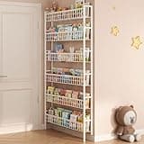 YPIEZI Behind The Door Bookcase, 6-Tier Wall Mounted Book Rack Organizer with Pre-Installed Baseboard, Space-Saving Narrow Book Shelf for Bedroom Kitchen Living Room(72cm)
