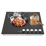 eaizybuk 24'' Electric Stove Cooktop,4 Burner Electric Ceramic Desktop& Embedded Cooktop with Display Screen Foot Mats 3.61Ft Power Cord Length 5 Gears Lockable Knob Control for Home Kitchens