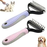 Pet Pro Grooming Tool, 2-In-1 Double-Sided Grooming Tool, Sided Deshedding Dematting Tool, Undercoat Rake for Dogs & Cats, Extra-Wide Dog Grooming Brush & Deshedder Comb for Long Hair(Blue + Pink)