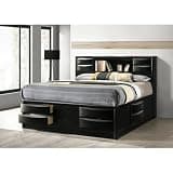Peanu California King Bed Frame, Storage Bookcase, Black Wood