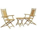 WDSAYREH Bamboo Patio Bistro Set 3 Piece Outdoor Table and Chairs with Backrest Foldable for Garden Balcony