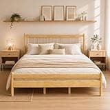 OFLILAK King Size Solid Pine Bed Frame, Vintage Style with Windsor Headboard & Footboard, Reinforced Slats, 9.8" Under-Bed Clearance, No Box Spring Needed, Noise-Free & Easy Assembly, Natural