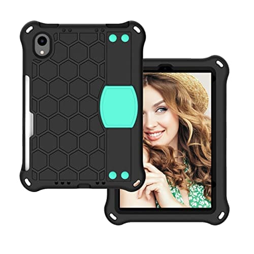FortisShield for iPad mini 6 Shockproof Tablet EVA Cover with Shoulder Strap and Hand Strap Dropproof Stand Tablet Case(Black+Aqua)