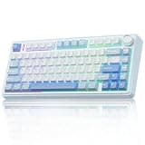 AULA F75 75% Wireless Mechanical Keyboard, Hot Swappable Creamy Keyboard, Pre-lubed Greywood Switches RGB Backlit Gaming Keyboards, 2.4GHz/Type-C/BT5.0(Salt White Blue)
