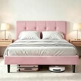 Zerduos Twin Bed Frames for Girls, Upholstered Platform Bed Frame, No Box Spring Needed, Wooden Slats, Noise Free, Wooden Slats Support, Easy Assembly (Pink, Twin)