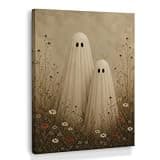 XINCEYWJ Halloween Ghost Floral Wall Art Decor, Rustic Cute Ghost Framed Canvas Art Prints, Spooky Halloween Fall Pictures Wall Decor for Home Bedroom Living Room Decorations, 11x14 Inches