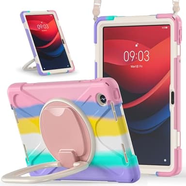 Full Protective Case Case For Lenovo Tab M11 TB-330FU/Lenovo Xiaoxin Pad 2024 TB-331FC, Shockproof Sturdy Cover with 360 Rotating Kickstand ,Bracket Handle, Tablet Heavy Duty Case(Dazzle Pink)