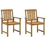 DXKDUSOKJ Solid Acacia Wood Patio Chairs with Cushions 2 Pack, Slatted Outdoor Chairs for Garden, Comfortable Seating with Se Rope Fixation