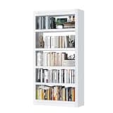 OSEILLC Metal Bookshelf, 5-Tier Bookcase, Modern Bookshelves with Adjustable Shelves, White Bookshelf for Home Office, Living Room, Garage, Small Space Living