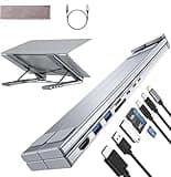 Umaniy Laptop Stand with Docking Station, 8 in 1 USB C Hub HDMI Portable Laptop Stand for Desk with USB Ports, Multiport USBC Dock Stands Foldable Adjustable Computer Riser Holder Dongle for MacBook