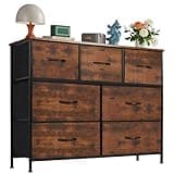 OLIXIS 7 Drawer Dresser for Bedroom, Wide Fabric Storage Tower with Wooden Top and Metal Frame, Closet Chest Organizer Furniture, TV Stand for Living Room Hallway, Rust Brown
