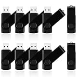 16GB Flash Drive 10 Pack, Black Thumb Drives Swivel USB Stick Flashdrive for Computer, USB 2.0 Memory Stick Jump Drive Pendrive with LED Indicator, Zip Drives for Data Storage Backup with 10 Lanyards