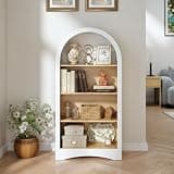 ZeHuoGe Arched Freestanding 4-Tier Open Storage Shelf, Display Rack with Curved Base, Wooden Bookcase for Living Room Entryway