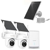 YOYIRYB 2-Camera Solar Security System + Extra 3W Solar Panel, Ethernet Base Station, 4K Outdoor Cameras, No Subscription, 64GB Local Storage, Color Night Vision
