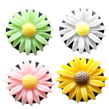 CHILDWEET 4pcs Daisy Car Perfume Clips Air Freshener Vent Aromatherapy Diffuser Resin Auto Interior Ornament for Women – White Yellow Pink Green Car Decoration