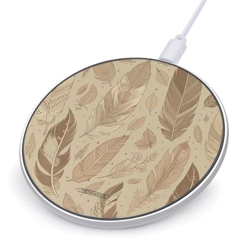 Beige Leaf Pattern Wireless Charger Portable 10W Fast Wireless Charging Pad Compatible with Phone Ultra-Thin Charging Station Lightweight Charger Mat for Travel Home Office Desk