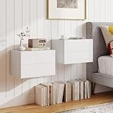 KOMFOTT Floating Nightstand Set of 2,Wall Mounted Night Stand with 2 Storage Drawers, Modern Hanging Bedside Table End Table for Bedroom, Study, Office, Home (White,16.5" x 12" x 11.5",2)