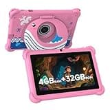 7-inch Kids Tablet for Toddlers, Android 12, 4GB RAM, 32GB ROM, WiFi, Bluetooth, Safe Eye Protection IPS Screen, Parental Controls, Dual Camera, Transparent Case for Education & Gaming (Pink)