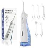 Cordless Portable Water Flosser with 300ML Tank: Rechargeable Oral Irrigator with 5 Tips for Travel, Braces Care and Sensitive Gums, IPX7 Waterproof Teeth Cleaning Device(White)