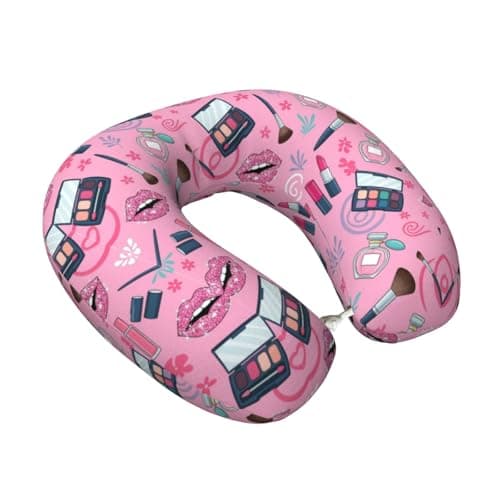 PPIKTC Travel Pillow Modern Lady Girly Cosmetic Perfume Lipstick Pink with U-Shaped Support, Memory Foam Comfort for Neck and Head on Airplanes and Cars