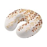LXCPBNQT Neck Pillow Orange Leaf Watercolor Botanical Washable Memory Foam Pillow for Airplane Office Car Sleeping, Gradient Foliage Vintage Linen Travel Pillows U Shaped Stretch Neck Support Pillows