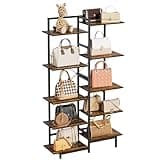 Aquzee 5 Tier Purse Rack Stand, Large Purse Display Shelf, Purse Storage Organizer, Bag Handbag Organizer for Women Closet Cloakroom Bedroom Entryway, Rustic Brown