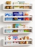 Forbena Floating Nursery Book Shelves for Wall Set of 4, Wall Bookshelf for Kids Room, White Wood Hanging Bookshelves Book Shelf for Baby Toddler Childrens Boy Girl Bedoom Toy and Decor Storage