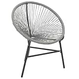 DXKDUSOKJ String Moon Chair for Patio, Poly Rattan Garden Chair Gray with Powder-Coated Steel Frame, Waterproof Outdoor Seating Easy to Assemble
