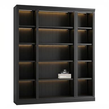 Niuteri Tall 5-Tier Bookcase with LED, Modern Storage Organizer for Living Room and Home Office, Free Standing Wood Bookshelves