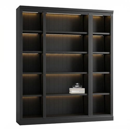 Niuteri Tall 5-Tier Bookcase with LED, Modern Storage Organizer for Living Room and Home Office, Free Standing Wood Bookshelves