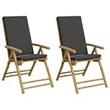 KPOUTRFG Space-Saving Patio Reclining Furniture Set of 2 with Removable Cushion and Adjustable Recline Garden Chairs, Folding Outdoor Recliner Chairs with Cushions, Dark Grey Bamboo