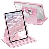 Fintie 360 Degree Rotating Case for iPad Air 11-inch M4/M3/M2 (2026/2025/2024), iPad Air 5th/4th Generation 10.9 Inch - Swiveling Stand Clear Back Cover with Pencil Holder, (Baby Pink)