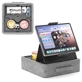 KDD Tablet Pillow Stand, Adjustable iPad Holder for Bed, Lap and Desk with Two Cup Holder and Storage Tray, 360°Rotating Clip Soft Dock Compatible with iPad Pro 12.9, Air, Mini, Phone and E-Reader