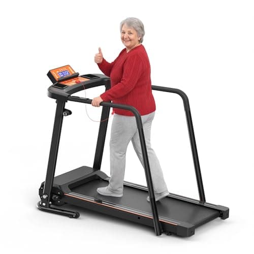 Treadmills for Seniors, 2.5HP Walking Treadmill for Home with Extra Long Handrails, 300LBS Capacity, Shock Absorption, Foldable & Portable Design with Bluetooth APP Control