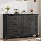 GarveeHome 6 Dresser for Bedroom, 47 in Wide Drawer Dresser with Storage Freestanding, Wooden Closet Storage Chest for Living Room, Bedroom, Entryway, Dark Black