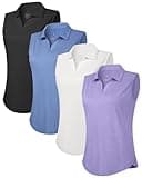4Pack Women's Sleeveless Golf Polo Shirts UPF 50+ Collared V Neck Workout Tank Tops Quick Dry Tennis Athletic Tops 4A M