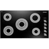 Pemberly Row 36 in Drop-In Electric Cooktop, Black Ceramic Glass Surface, 5 Burners, Stainless Steel Knobs, Dual Zone Elements, Hot Surface Indicator, Modern Kitchen Cooking Appliance