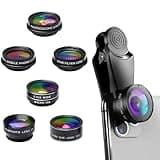 Phone Camera Lens Kit 7 in 1, Fish Eye + Wide Angle + Macro Camera Lenses, Cell Phone Len Attachments Accessory for iPhone, for Samsung, for Android Smartphone