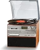 Vinyl Record Player, Vintage Turntable with 3-Speed Function, CD & Cassette Player, AM/FM Radio, Wireless Streaming, Remote Control