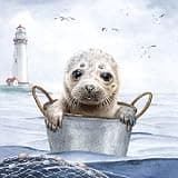 TI-FLAI Set of 20 Maritime Paper Napkins with Seal, 33 x 33 cm, Lighthouse Design for Themed Parties