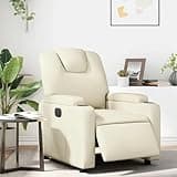 KHNLGFR Electric Recliner Chair Cream Faux Leather with Button Control, 135 Degree Recline, Cup Holders and Side Pocket, Wood and Metal Frame