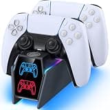 Controller Charger Station Compatible with Play 5 Faceplates Edge & Dual Controller, 9 Lightings P 5 Accessories Charging Station, P 5 Dock Stand with LED Indicator & On-Off Switch, Gray