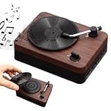 Retro Vinyl Record Player with BT 5.0, Portable Turntable with 2 Built-in Stereo Speakers, Supports TF Card and AUX Input, Vintage Wood Grain Music Player for Home and Travel