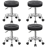Brick Attic 4PCS Rolling Stool with Wheels, PU Leather Small Office Chair with Foot Rest,Versatile Adjustable Swivel Stool for Tattoo Massage Salon Spa Teach Medical Facial Office Home Work Kitchen