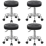 Brick Attic 4PCS Rolling Stool with Wheels, PU Leather Small Office Chair with Foot Rest,Versatile Adjustable Swivel Stool for Tattoo Massage Salon Spa Teach Medical Facial Office Home Work Kitchen