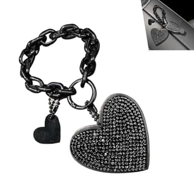 Yidcidu 1 PC Cute Heart Keychain Wristlet, Sparkling Rhinestone Microfiber Leather Horseshoe Buckle Key Decoration, for Women Car Keys Purse Charms Handbag Backpack Accessories (Black)