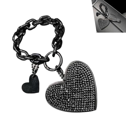Yidcidu 1 PC Cute Heart Keychain Wristlet, Sparkling Rhinestone Microfiber Leather Horseshoe Buckle Key Decoration, for Women Car Keys Purse Charms Handbag Backpack Accessories (Black)